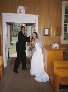 Very excitedly ringing the Church bell after our ceremony